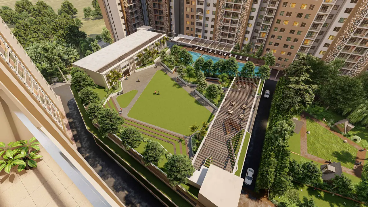 Kohinoor Kaleido - aerial view of the towers and podium garden (artistic impression)