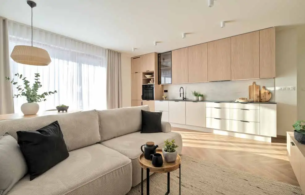 Kohinoor Kaleido - sample apartment living room and kitchen (artistic impression)